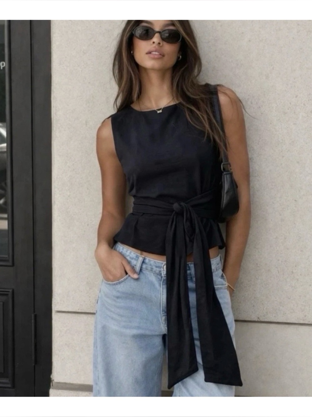 NWOT Anthropologie Maeve Viscose/Linen Button Back Tie Wrap Tank In Black 2